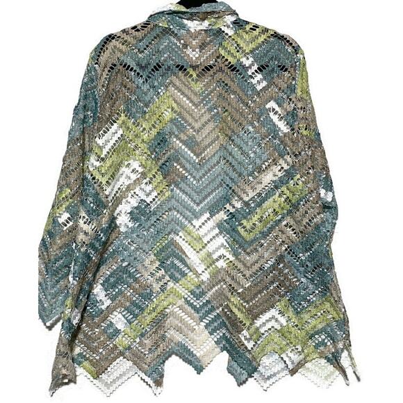 Alfred Dunner Floral Lace Open Front Jacket Size XL Blue Green 3/4 Sleeves - Picture 2 of 7